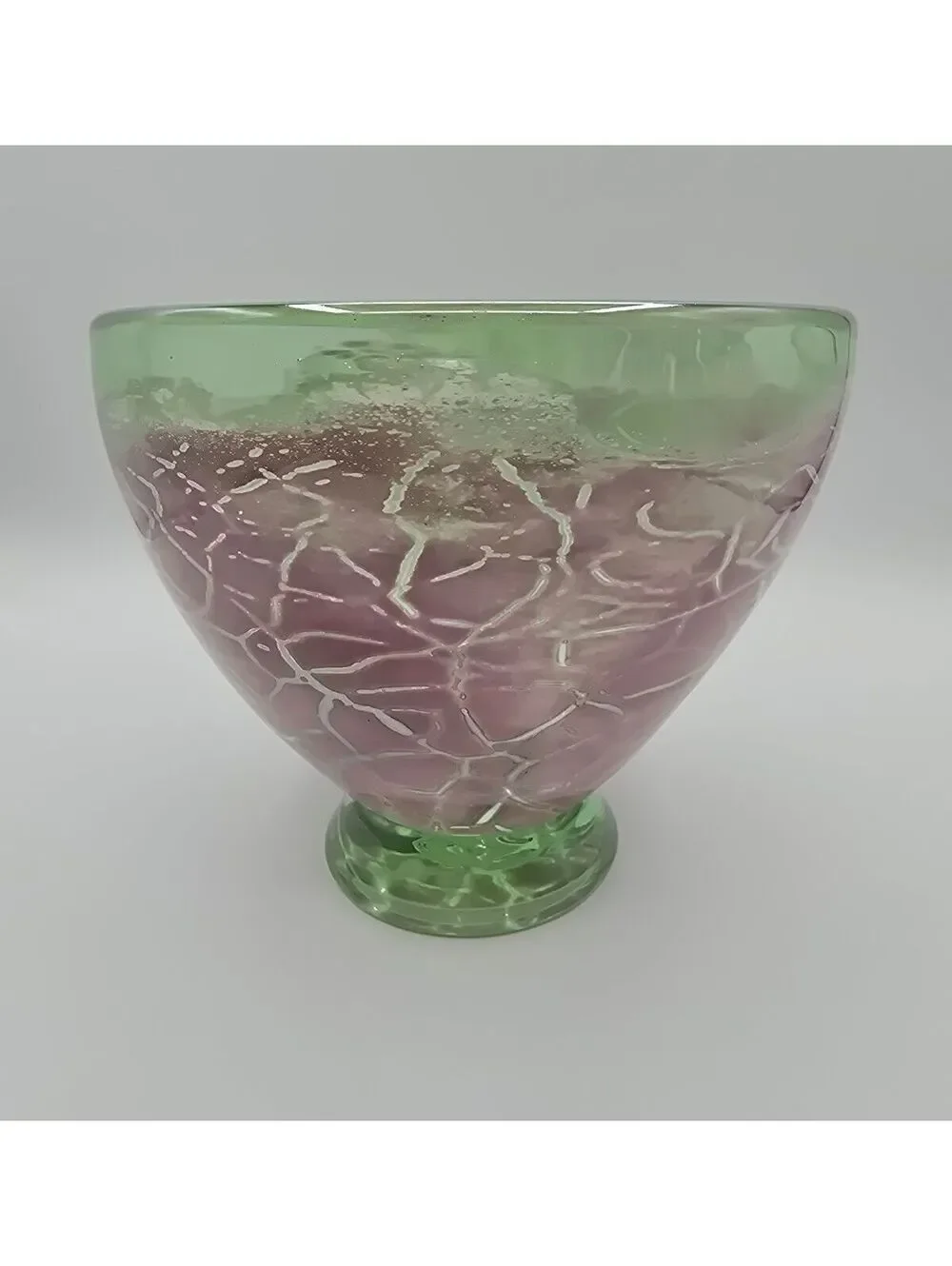 1997 Lucy Chamberlain Signed Ikora Art Glass Bowl Pink Green Studio Glass
